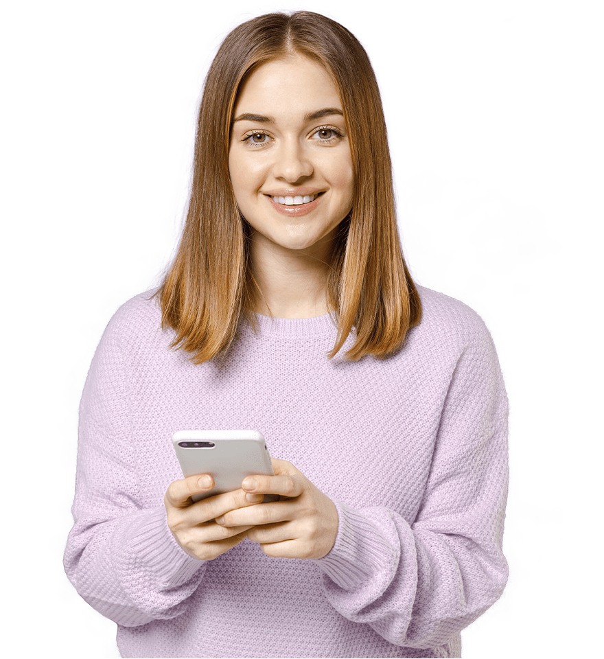 Girl Teenager Holding A Cellphone And Smiling