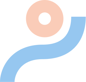 Blue coloured curved road icon that starts from the bottom to the top and a brown donut-like circle icon at the top