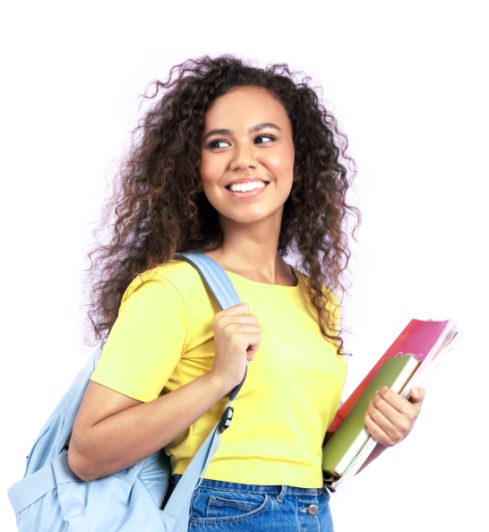Girl happily going to college as her tuition fee is covered with Embarks student saving plan.