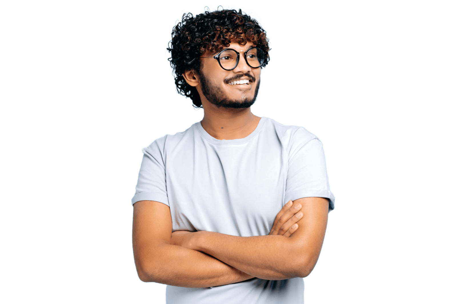 Young adult man smiling with his arms crossed