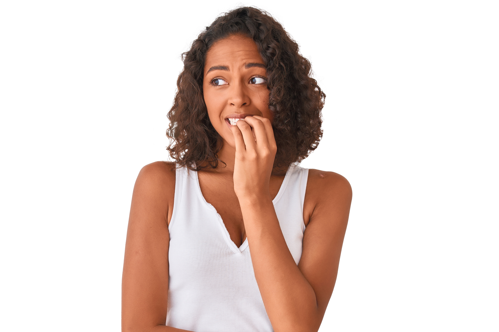 Young woman biting her nails