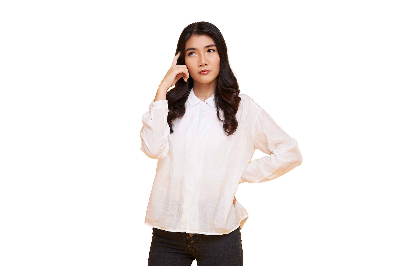 Woman with her hand on her hip contemplating