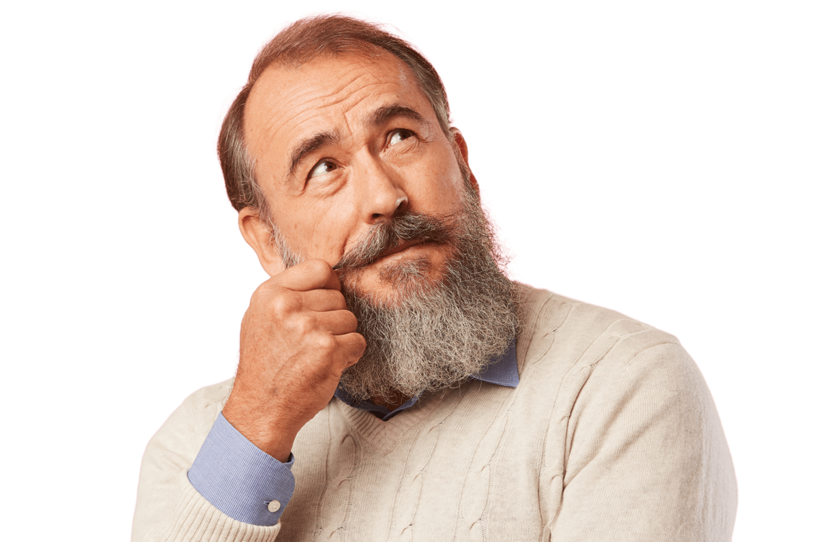 Older man thinking with his hand on his chin
