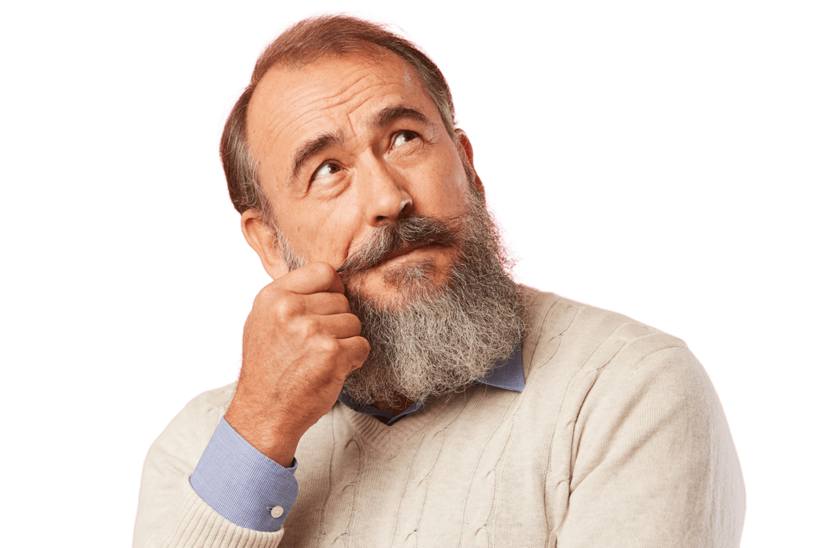 Older man thinking with his hand on his chin