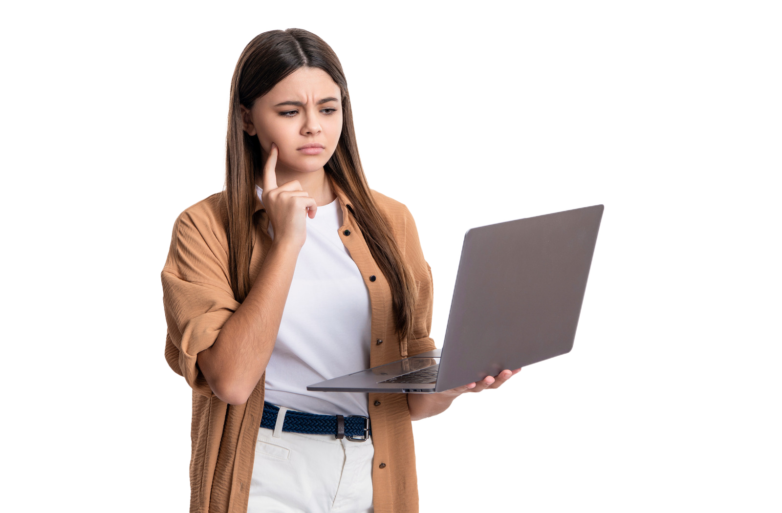 girl confused on computer