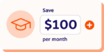 Graphic showing the text "Save $100 per month"