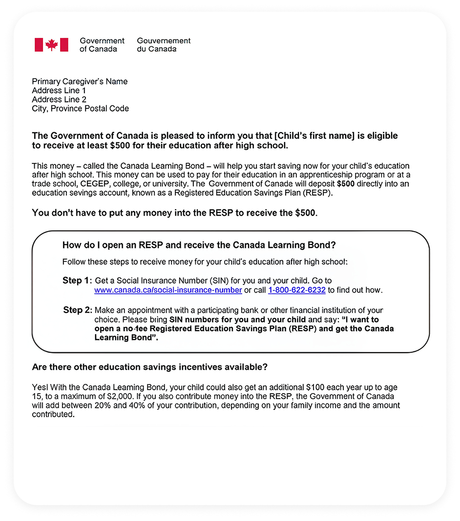 CLB letter from the Government of Canada