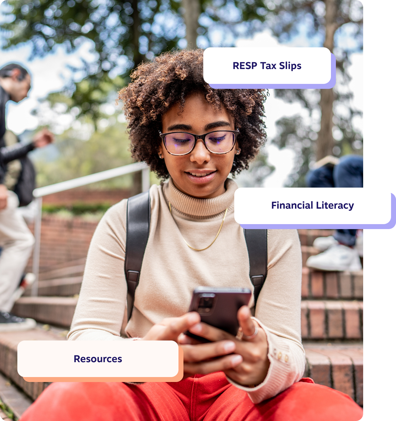 A student focused on their smartphone, engaged in learning or communication.