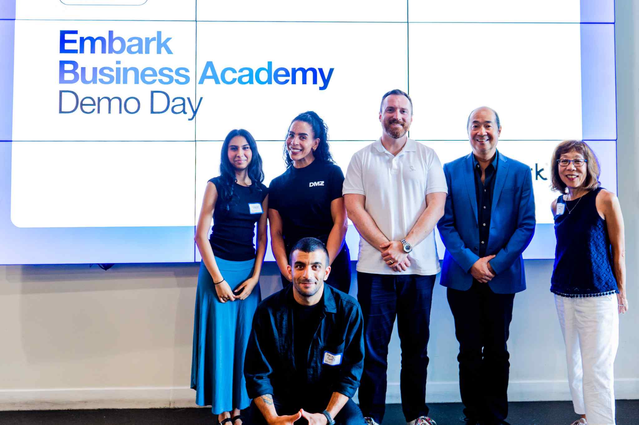 Embark + Team DMZ: Andrew Lo and Jo-Anne Wong with Team DMZ (left to right) Heer Shah, Eva Al Switi, Shane Flynn, and Amin Greige
